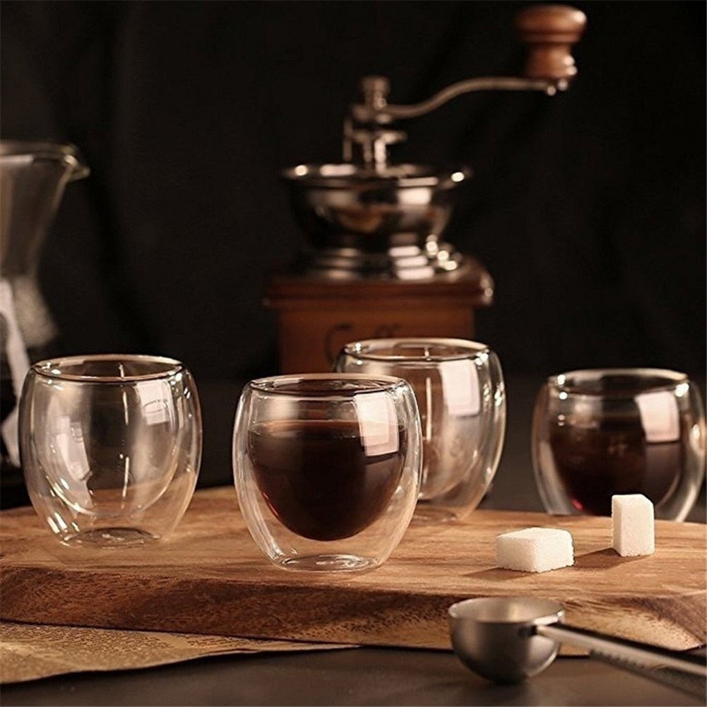 Doppelt-Wandige Espressotasse aus Borosilikatglas – 80 ml, Hitzebeständig, Transparent, Ideal für Espresso und Cappuccino