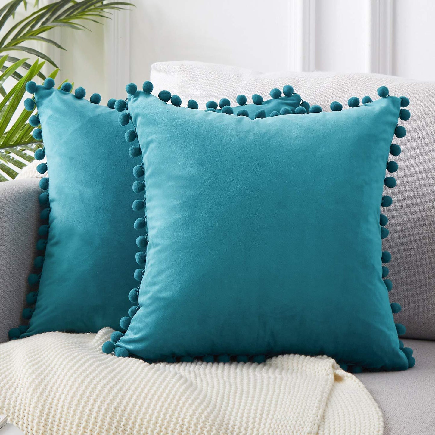 Dekorative Kissenbezüge aus Baumwolle 40x40 cm mit Pompon-Design – Weiche Kissenhüllen für Wohnzimmer und Schlafzimmer