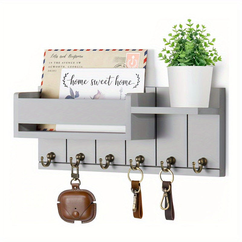 Rustikaler Schlüsselhalter aus Holz mit Post-Organizer und Schublade für die Wand – Ideal für Flur und Küche