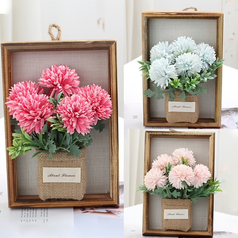 3D Blumen Wanddeko im Holzrahmen – Lebensechte Kunstblumen für Wohnzimmer und stilvolle Wanddekoration