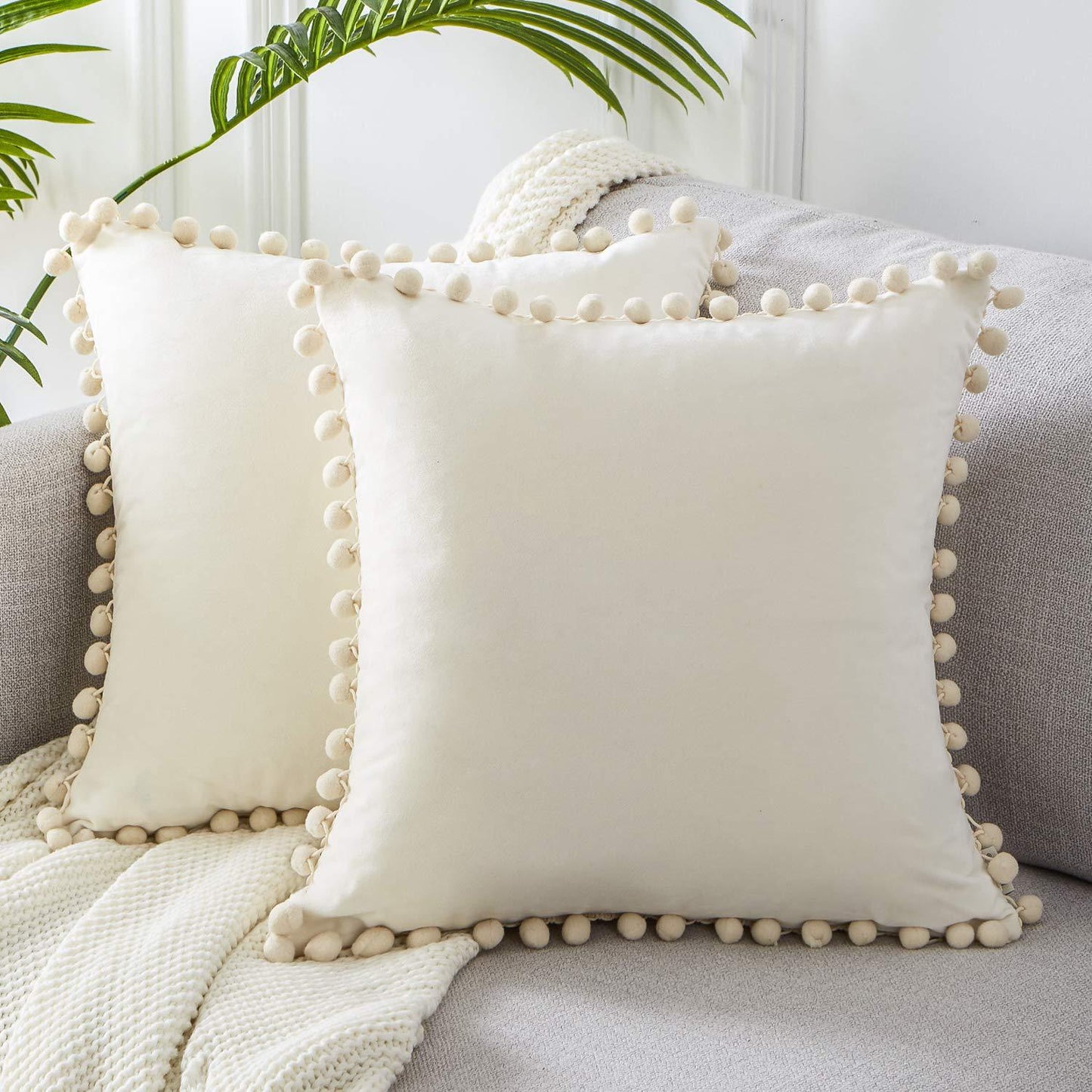 Dekorative Kissenbezüge aus Baumwolle 40x40 cm mit Pompon-Design – Weiche Kissenhüllen für Wohnzimmer und Schlafzimmer