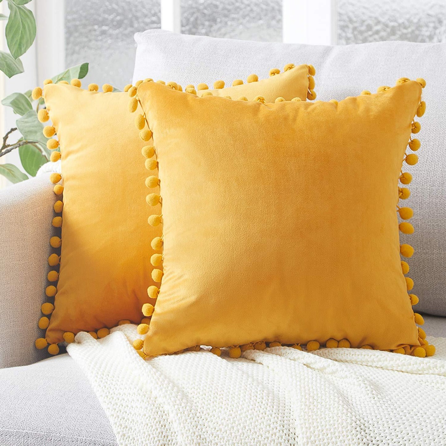 Dekorative Kissenbezüge aus Baumwolle 40x40 cm mit Pompon-Design – Weiche Kissenhüllen für Wohnzimmer und Schlafzimmer