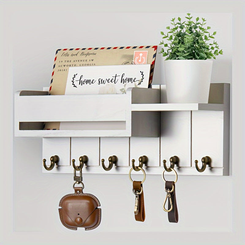Rustikaler Schlüsselhalter aus Holz mit Post-Organizer und Schublade für die Wand – Ideal für Flur und Küche