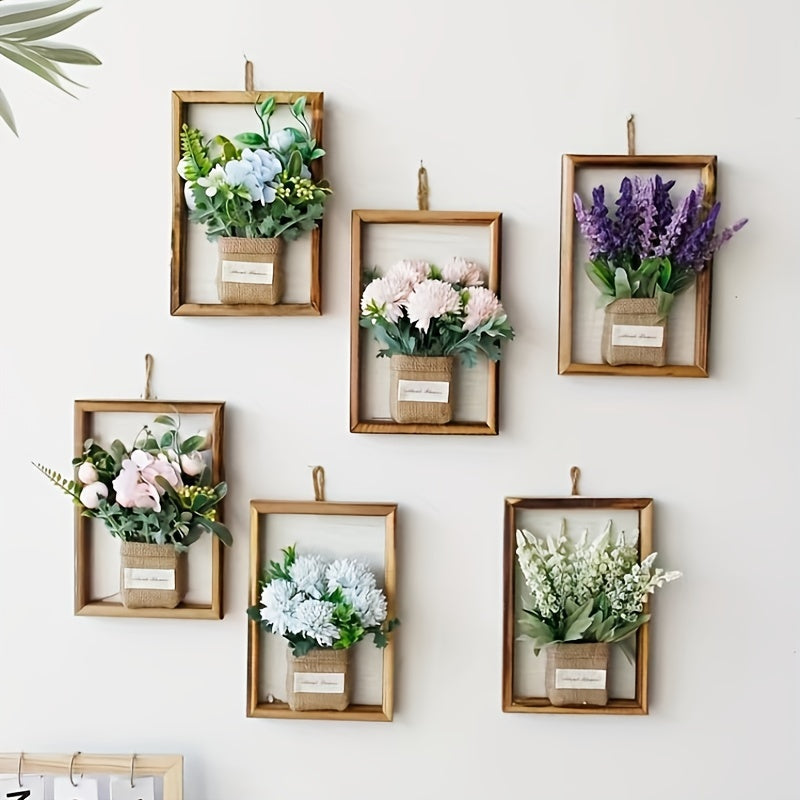 3D Blumen Wanddeko im Holzrahmen – Lebensechte Kunstblumen für Wohnzimmer und stilvolle Wanddekoration