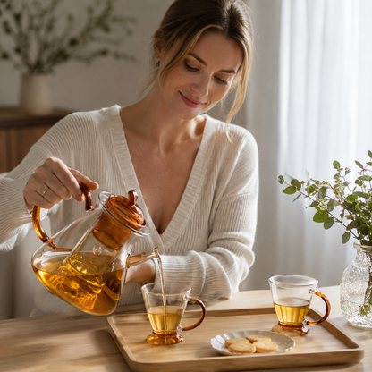 Elegante Teekanne aus Borosilikatglas mit ergonomischem Griff und Sieb – Ideal für losen Tee und heiße Getränke, 1 Liter