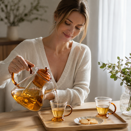 Elegante Teekanne aus Borosilikatglas mit ergonomischem Griff und Sieb – Ideal für losen Tee und heiße Getränke, 1 Liter