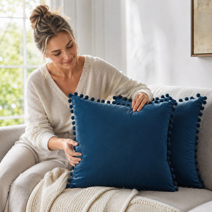 Dekorative Kissenbezüge aus Baumwolle 40x40 cm mit Pompon-Design – Weiche Kissenhüllen für Wohnzimmer und Schlafzimmer