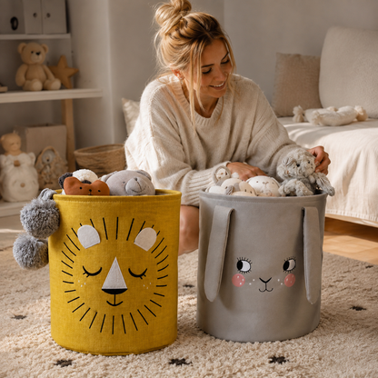 Multifunktionale Baumwoll-Aufbewahrungskörbe mit Tierdesign – 35 x 40 cm, Faltbar und Pflegeleicht für Spielzeug und Wäsche