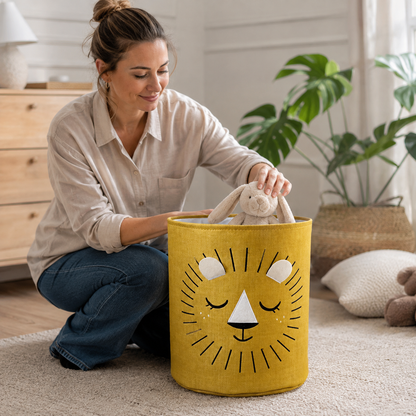 Multifunktionale Baumwoll-Aufbewahrungskörbe mit Tierdesign – 35 x 40 cm, Faltbar und Pflegeleicht für Spielzeug und Wäsche