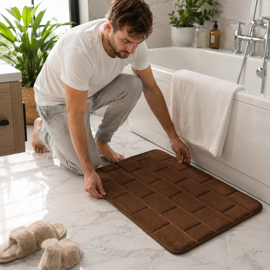 Anti-Rutsch Badezimmermatte mit Ziegelmuster – Schnelltrocknend und Weich, 60x40 cm, Ideal für Dusche und Bad