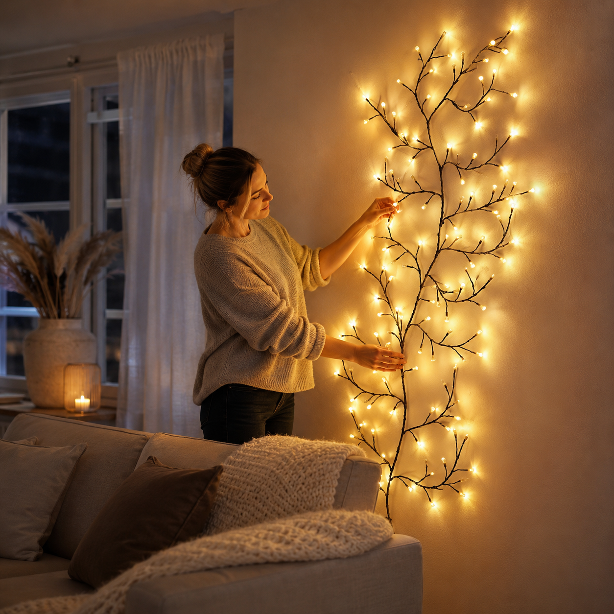 LED-Lichterkette Rebenoptik aus Kunststoff 2 Meter | 1020 Warmweiße LEDs | USB oder Batteriebetrieb Flexibel Formbar