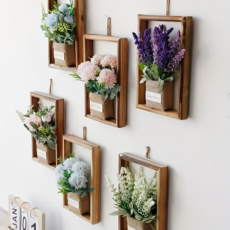 3D Blumen Wanddeko im Holzrahmen – Lebensechte Kunstblumen für Wohnzimmer und stilvolle Wanddekoration