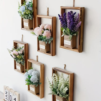3D Blumen Wanddeko im Holzrahmen – Lebensechte Kunstblumen für Wohnzimmer und stilvolle Wanddekoration
