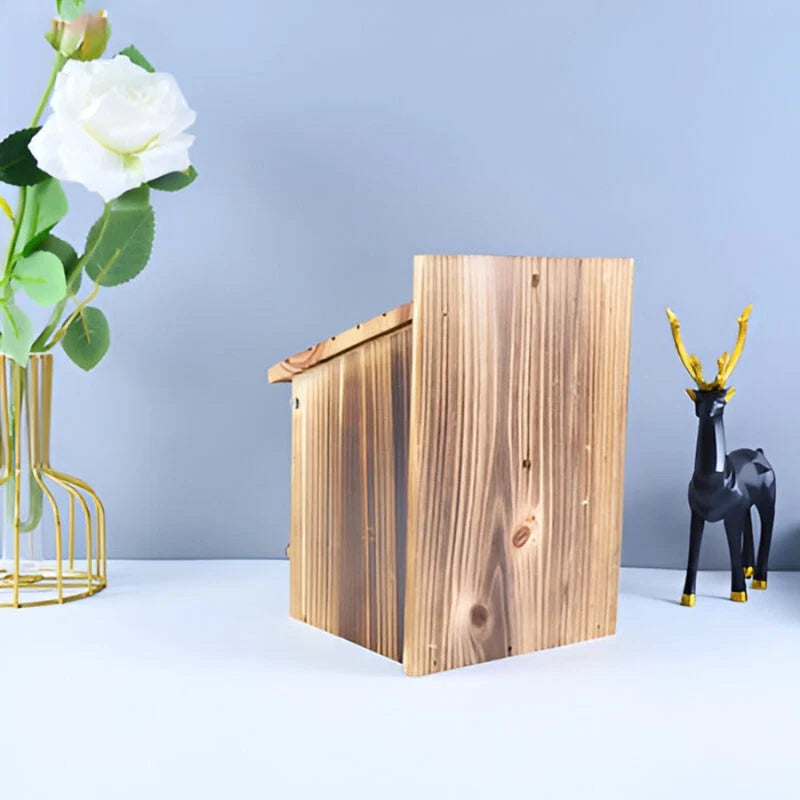 Vogelhaus Minimalistisch aus Naturholz 20 x 20 x 20 cm | Warmbraun Boxform | Für Innen und Außen Ohne Montage Nötig