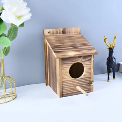 Vogelhaus Minimalistisch aus Naturholz 20 x 20 x 20 cm | Warmbraun Boxform | Für Innen und Außen Ohne Montage Nötig