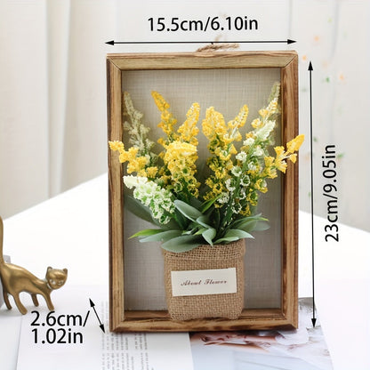 3D Blumen Wanddeko im Holzrahmen – Lebensechte Kunstblumen für Wohnzimmer und stilvolle Wanddekoration