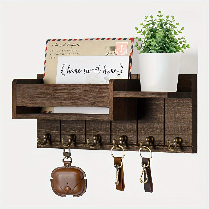Rustikaler Schlüsselhalter aus Holz mit Post-Organizer und Schublade für die Wand – Ideal für Flur und Küche