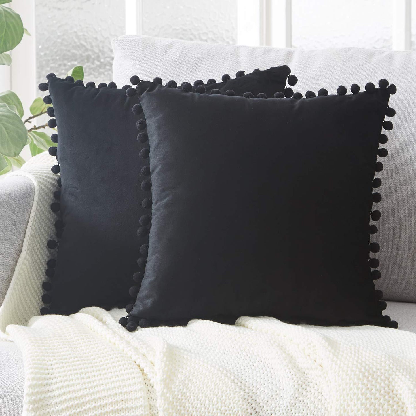 Dekorative Kissenbezüge aus Baumwolle 40x40 cm mit Pompon-Design – Weiche Kissenhüllen für Wohnzimmer und Schlafzimmer
