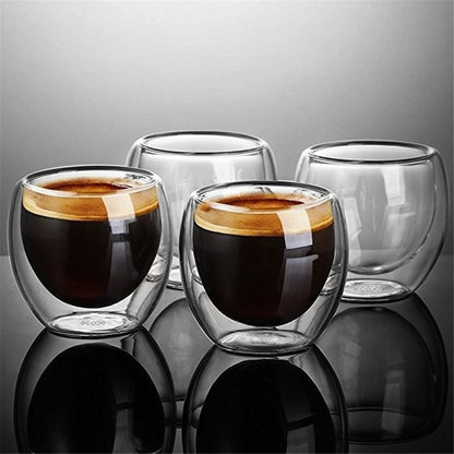 Doppelt-Wandige Espressotasse aus Borosilikatglas – 80 ml, Hitzebeständig, Transparent, Ideal für Espresso und Cappuccino